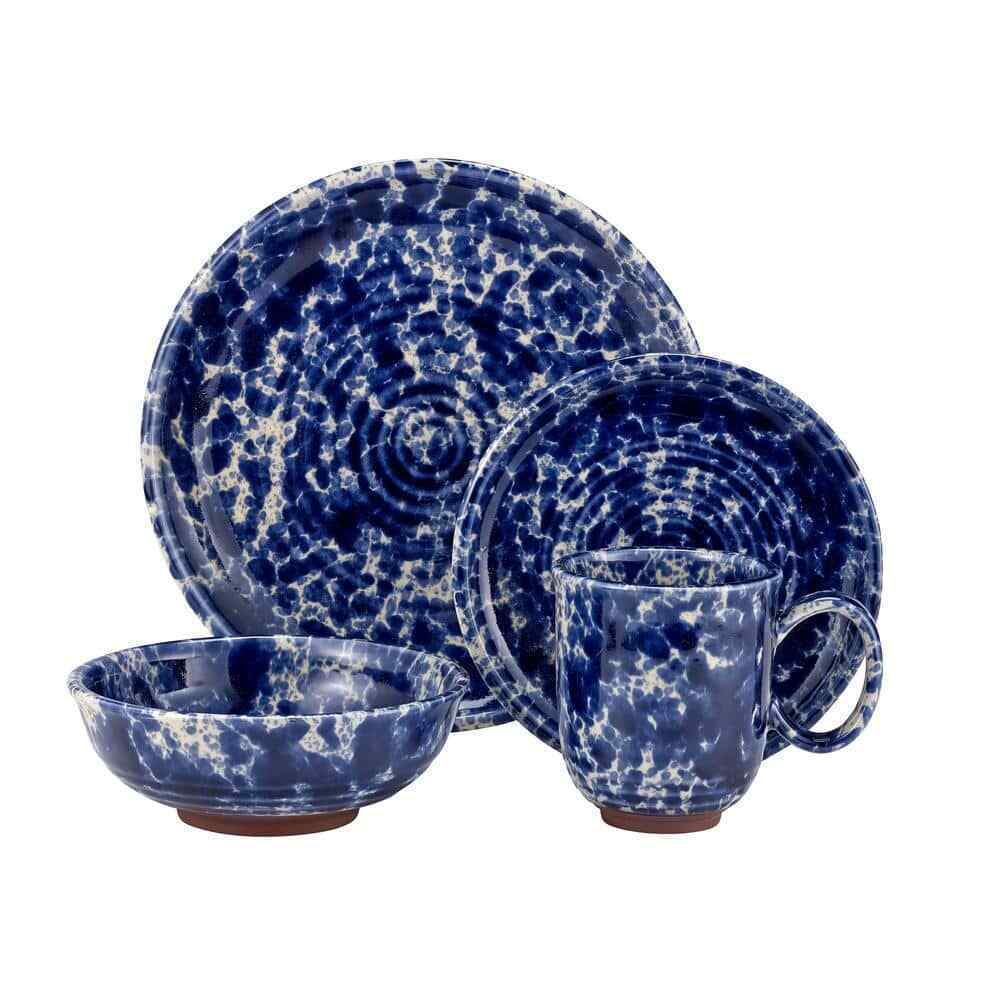 Splatter 16-Piece Casual Blue Stoneware Dinnerware Set
