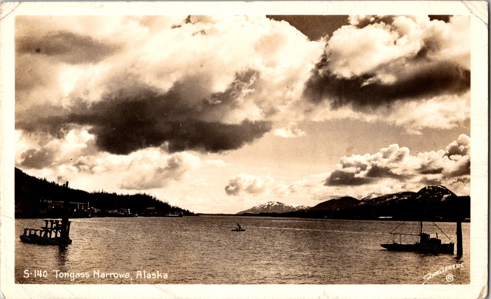 Tongass Narrows Vintage 1946 Ketchikan Alaska RPPC Schallerers Photo Postcard 