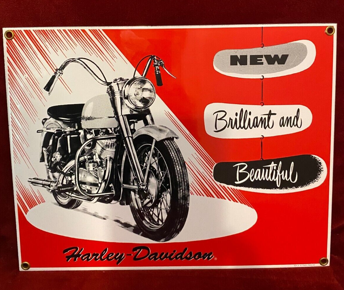 Vintage HARLEY DAVIDSON MOTORCYCLE  1952-K Mode Red & White  Metal sign 9''x11''