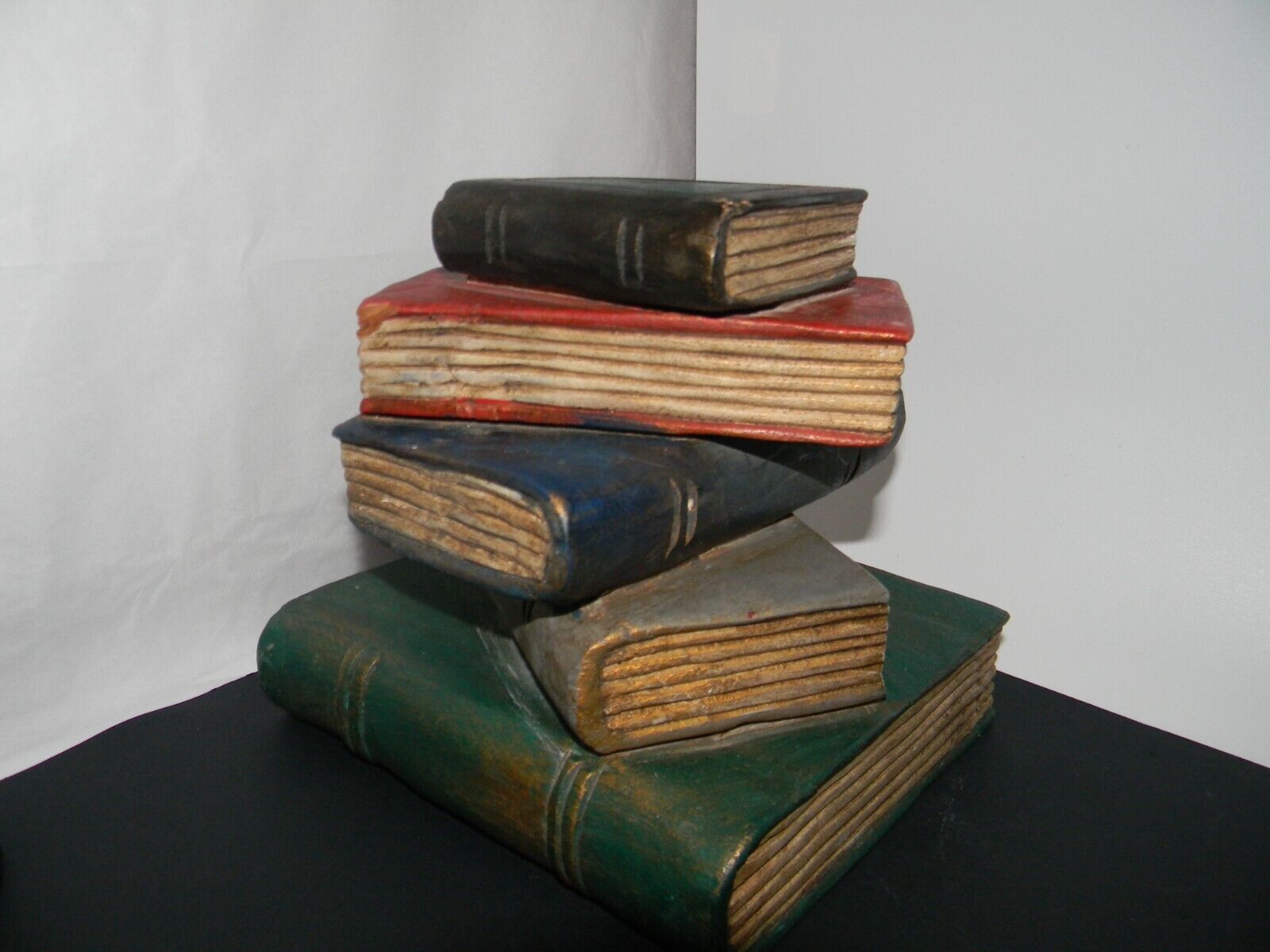 Vintage Handcarved Wooden Stack of Books