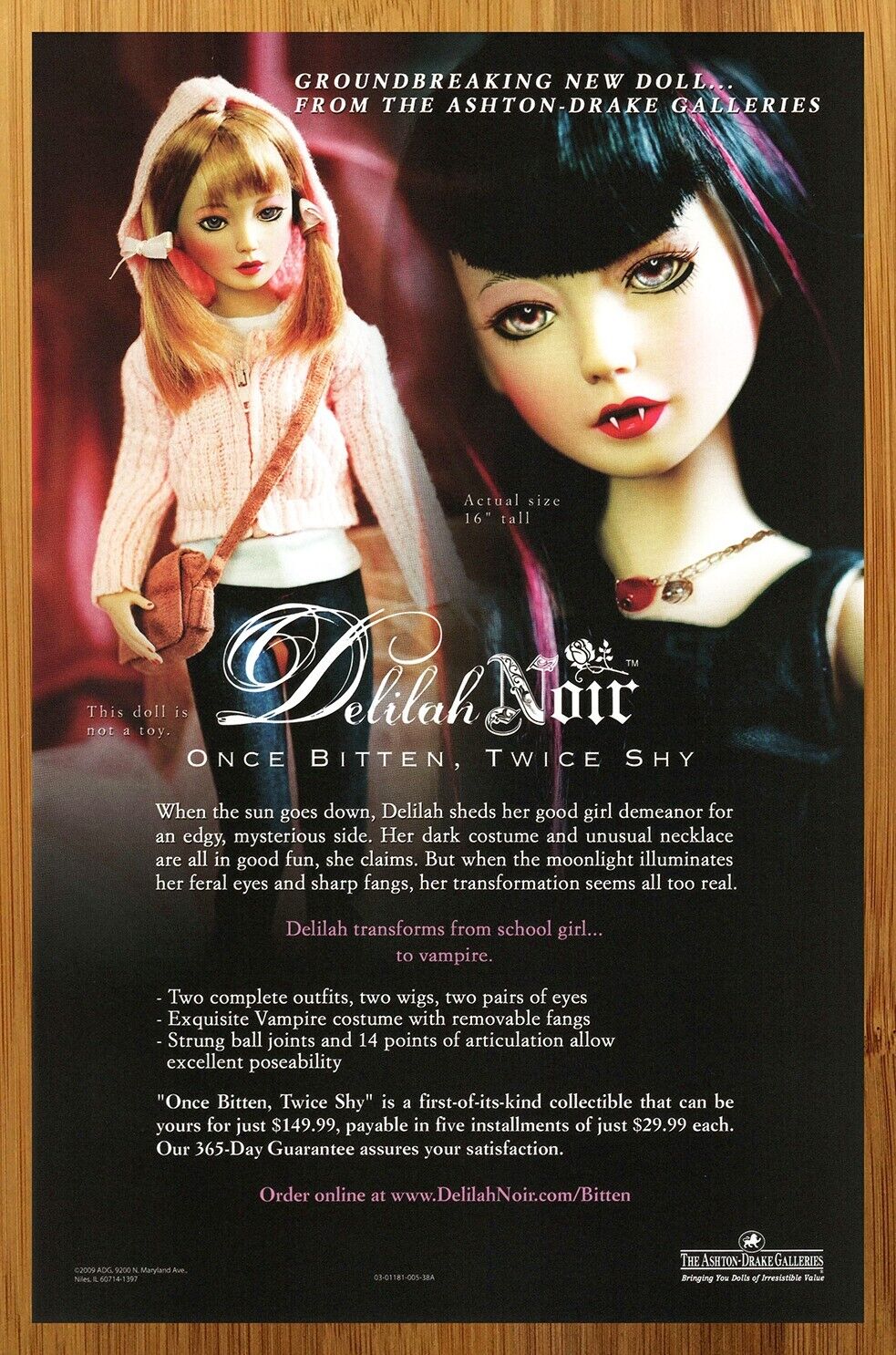 2009 Delilah Noir Doll Print Ad/Poster Ashton-Drake Vampire Toy Promo Art 00s