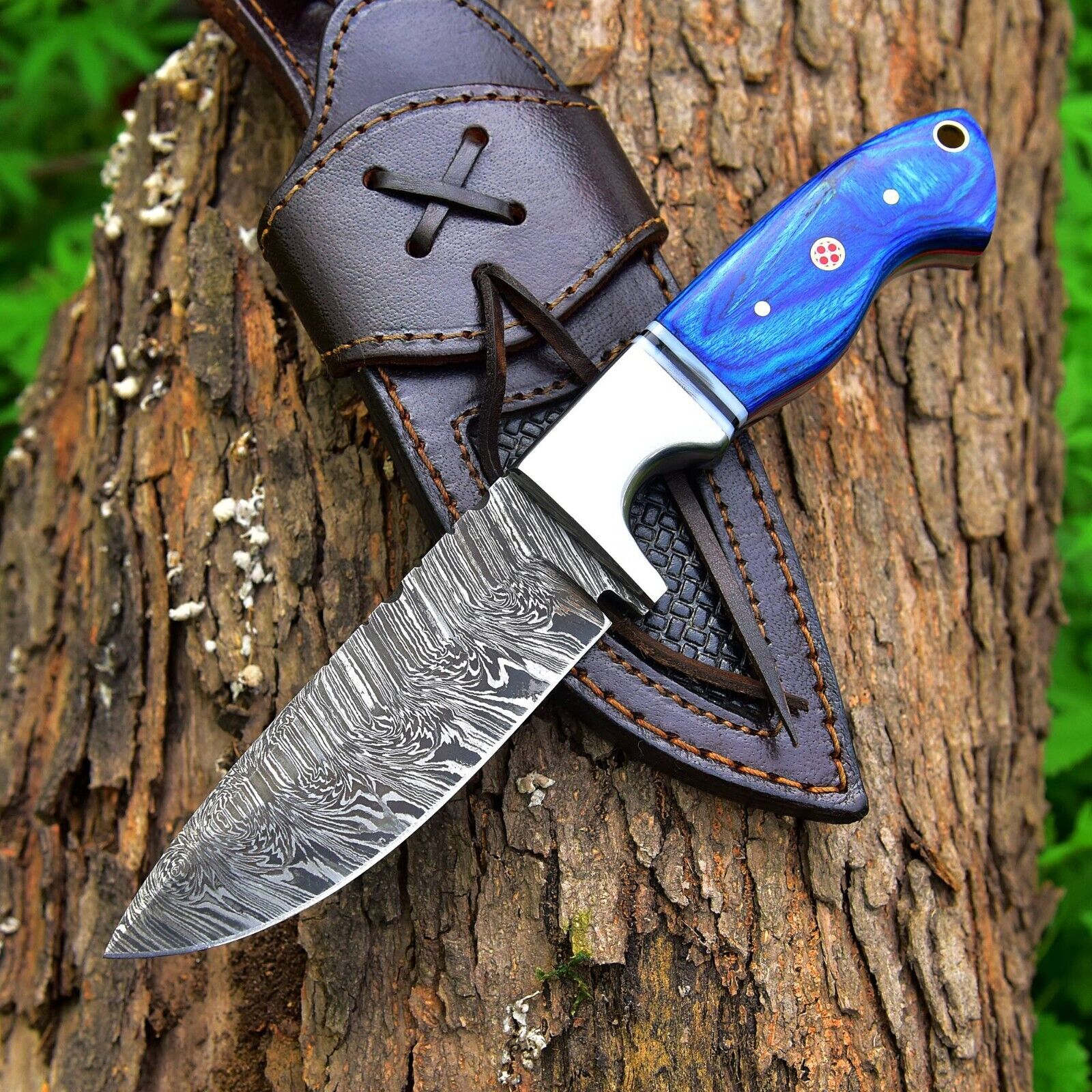 AA Knives 9.5 Inches Damascus Steel Hunting Knife With Pakka Wood Handle
