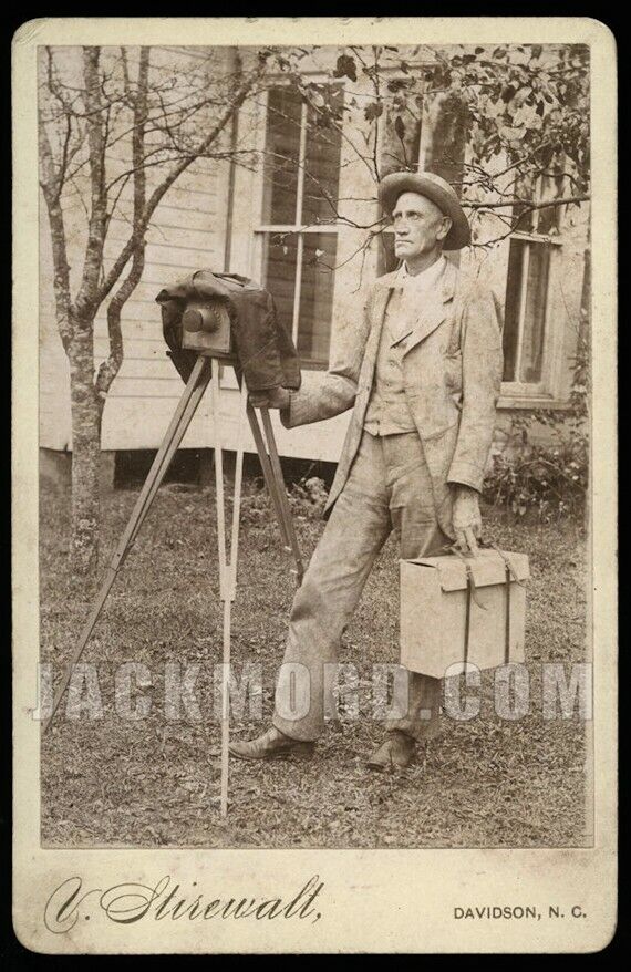 Antique Photo North Carolina Photographer Self Portrait PROP Camera on Tripod
