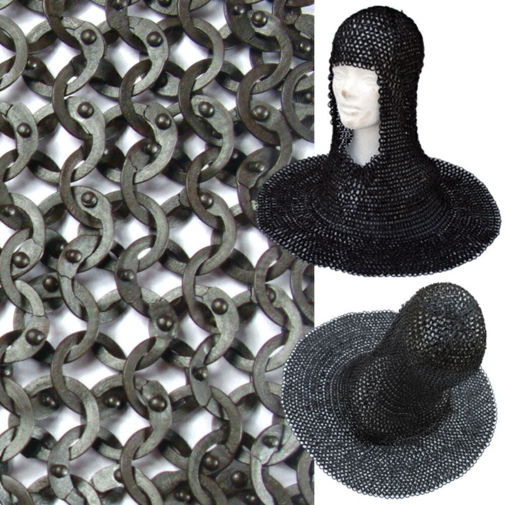 Renaissance European Flat Ring Helmet Medieval Armor Rivet Chain Mail Coif Head