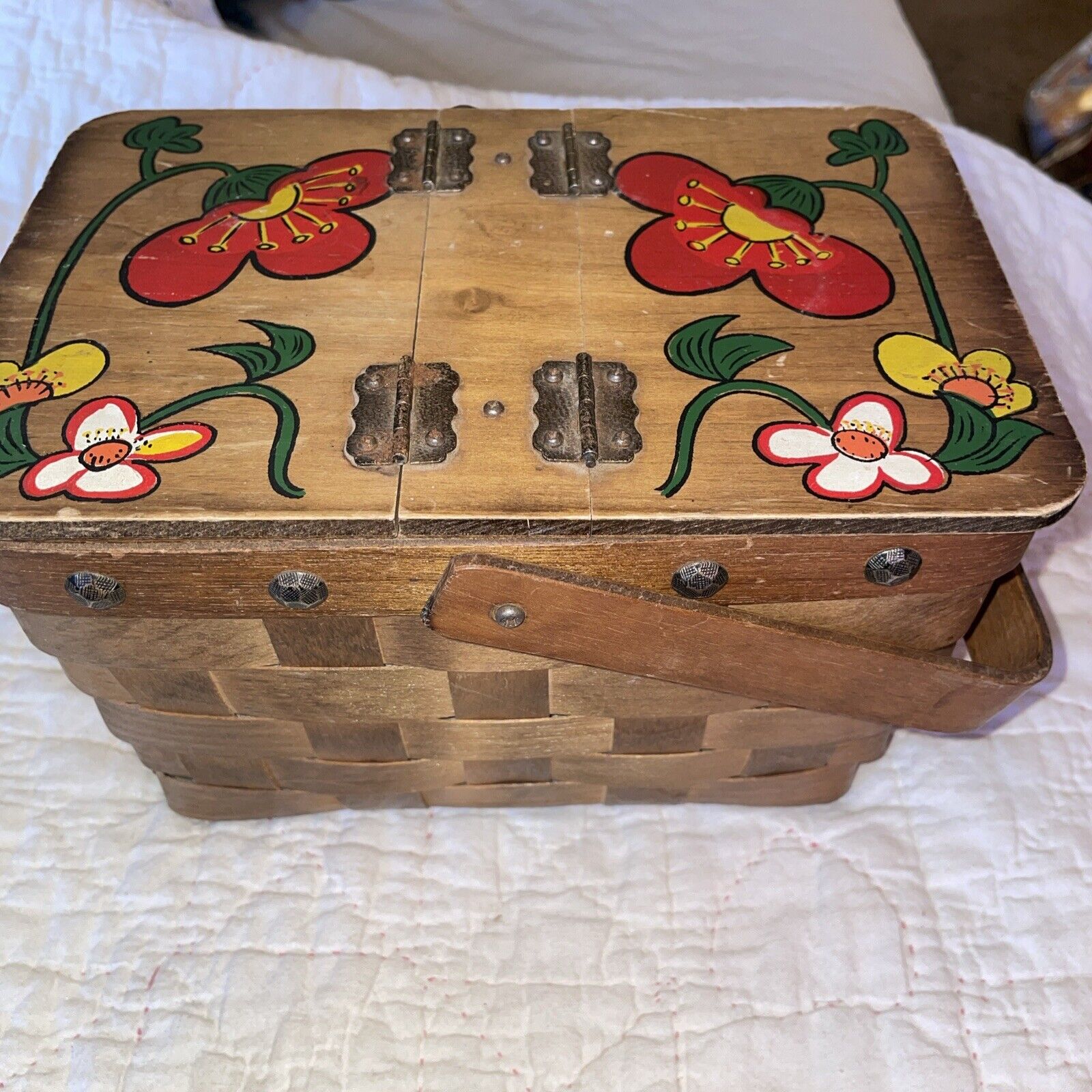 Vintage Woven And Painted Sewing Box
