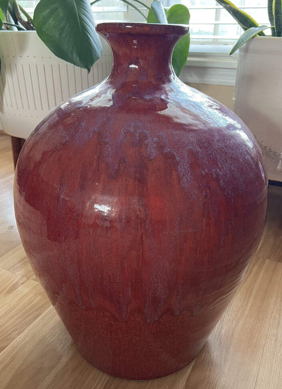 Antique Large Stoneware  Raspberry Glazed Jug Pottery