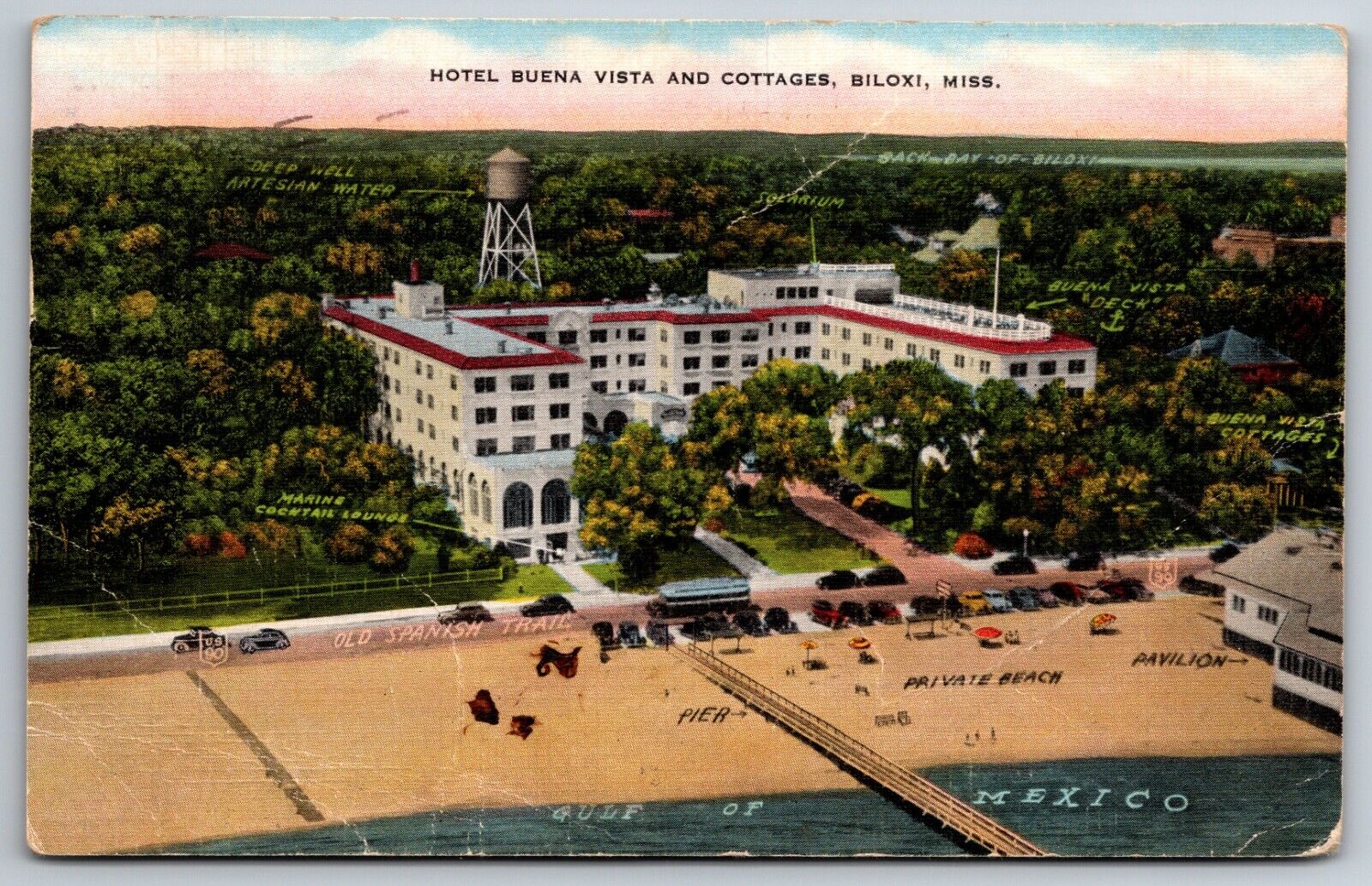 Hotel Buena Vista Biloxi Mississippi Pstd 1943 Pvt Frank Huber Keesler Postcard
