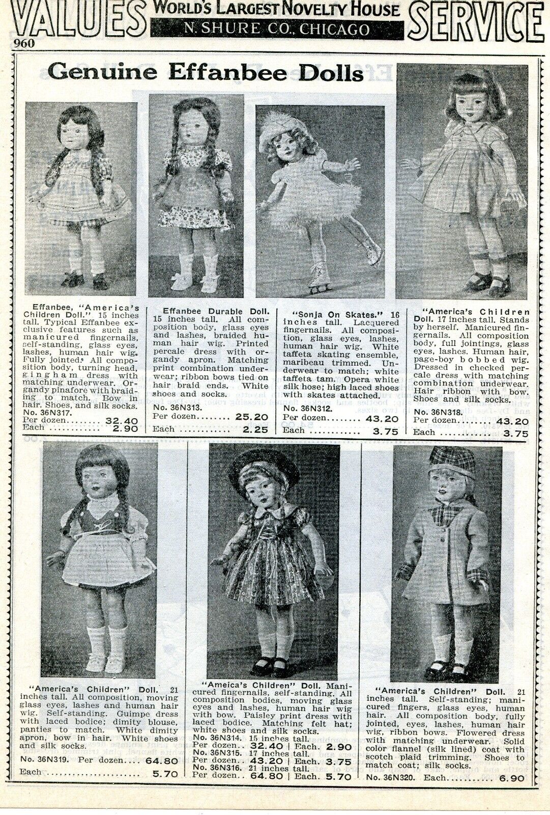 1938 Print Ad of EFFanBEE Dy-Dee Dolls Sonja On Skates, America\'s Children
