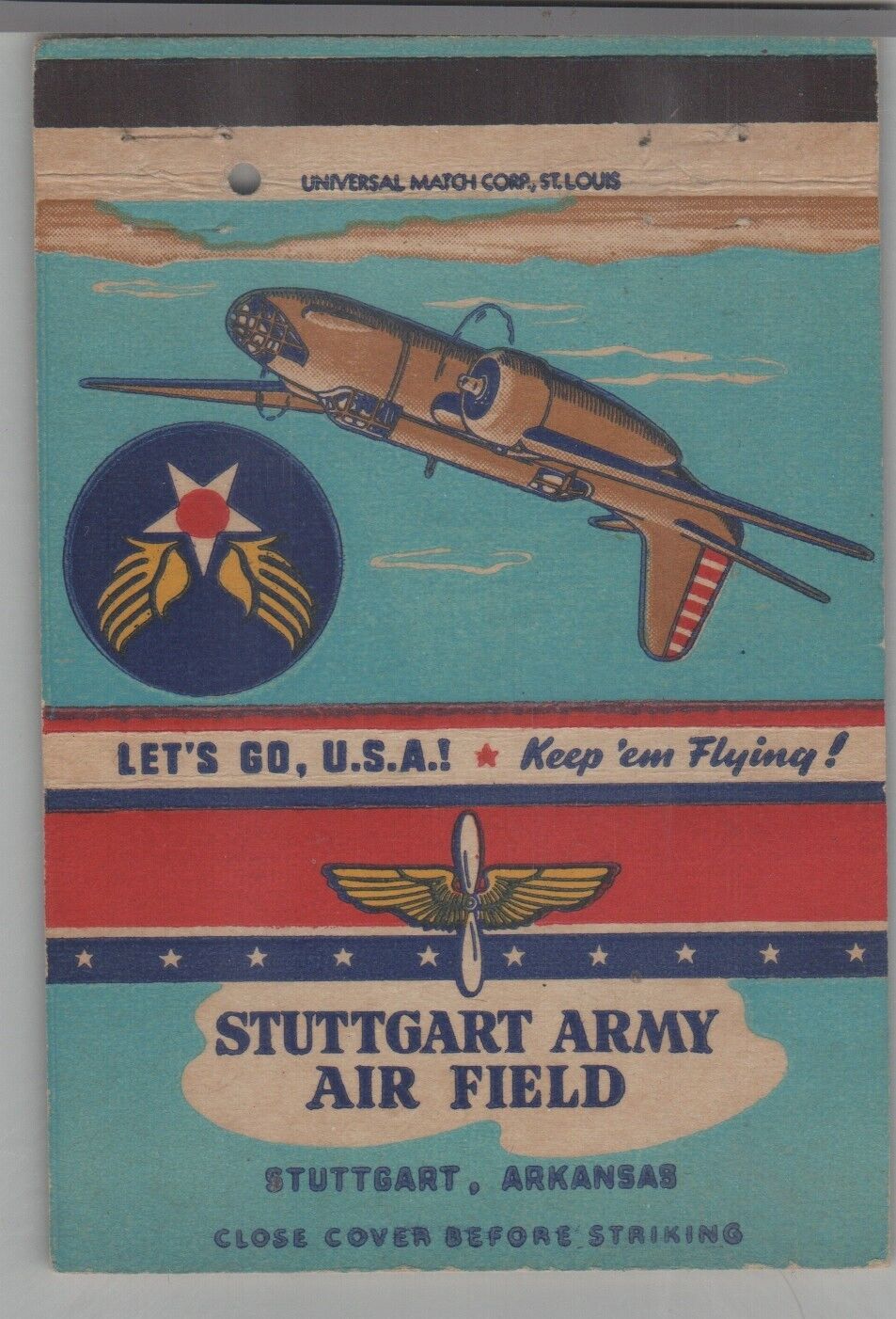 Matchbook Cover Post Card On Back Stuttgart Army Air Field Stuttgart, AR