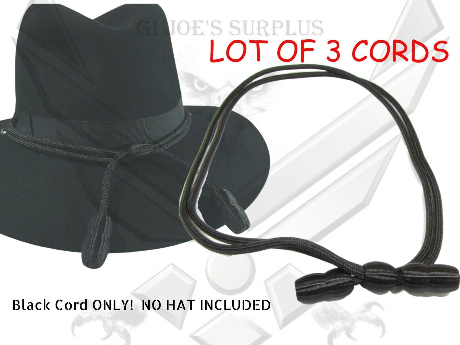 3 Military Cavalry Campaign Cowboy Hat Black Acorn Cord Band Rope CORD ONLY PC4
