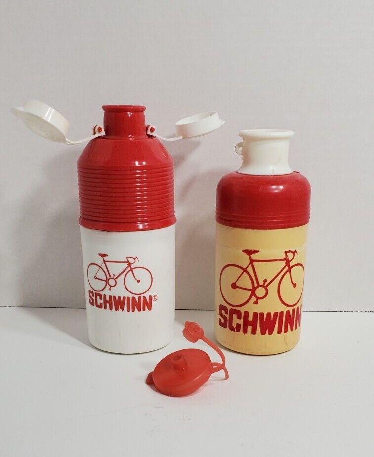 2 Vintage Schwinn Water Bottles Used Stains Scratches