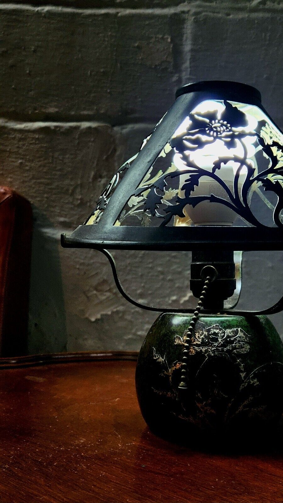 ANTIQUE MISSION ARTS CRAFTS HEINTZ USA STERLING SILVER ON BRONZE MICA ART LAMP  