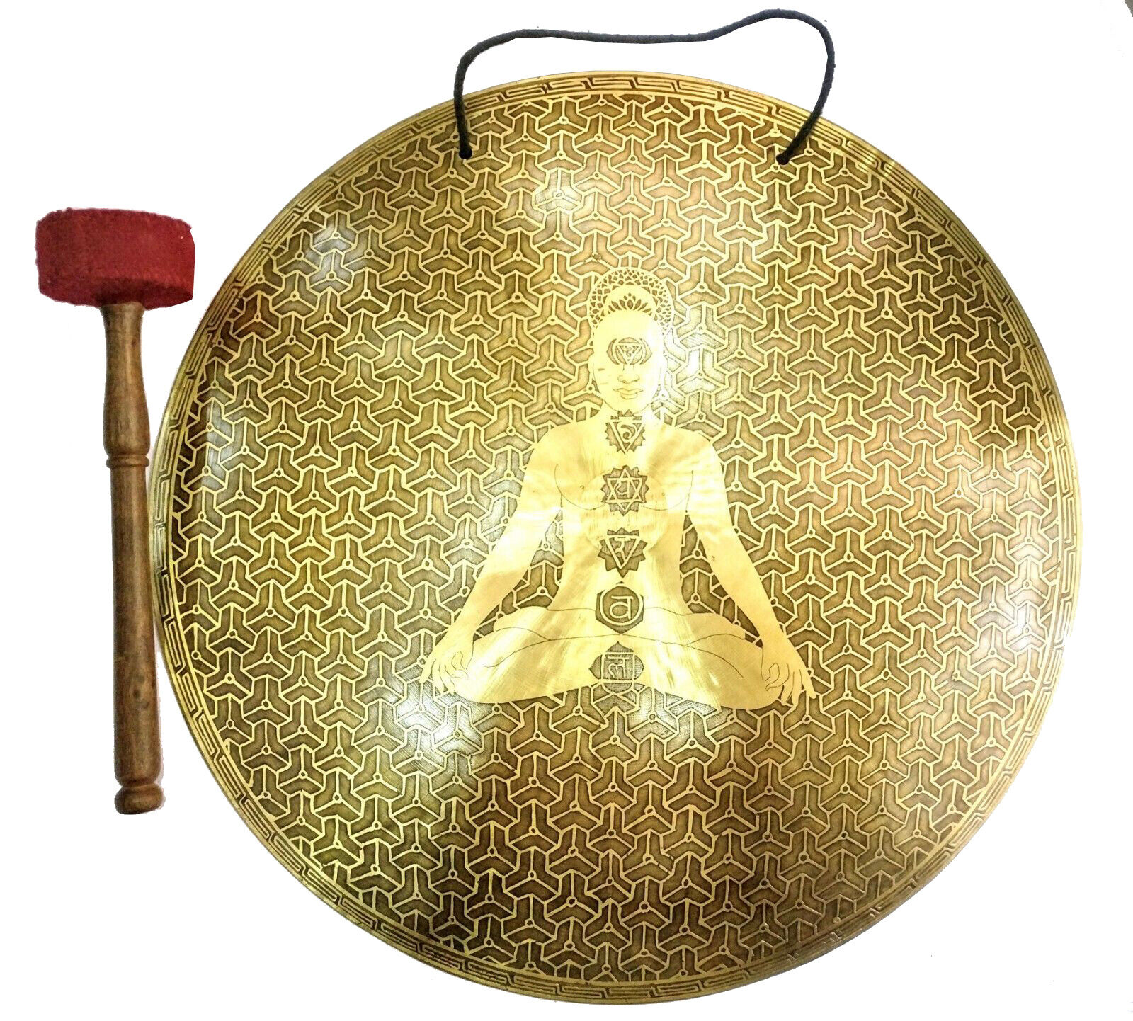 50 Cm Handmade Temple Gong - 20 Inch  seven chakra carved Big gongs Nepal -yoga