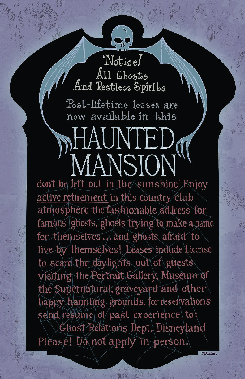 Disneyland Resort Haunted Mansion Notice Sign Calling All Spirits Poster