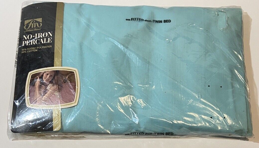 Vtg JC Penney's Fashion Manor Percale Penn-Prest Twin Fitted Sheet Blue NOS