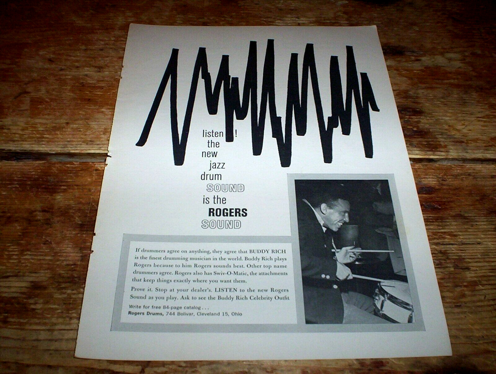 BUDDY RICH ( ROGERS DRUMS ) 1962 Vintage U.S. magazine PROMO Ad NM-