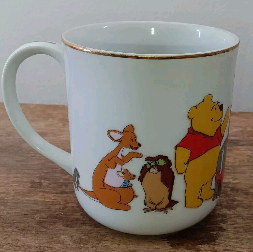 Vintage Walt Disney Productions Coffee Mug Cup Winnie The Pooh Eeyore Gold Rim 