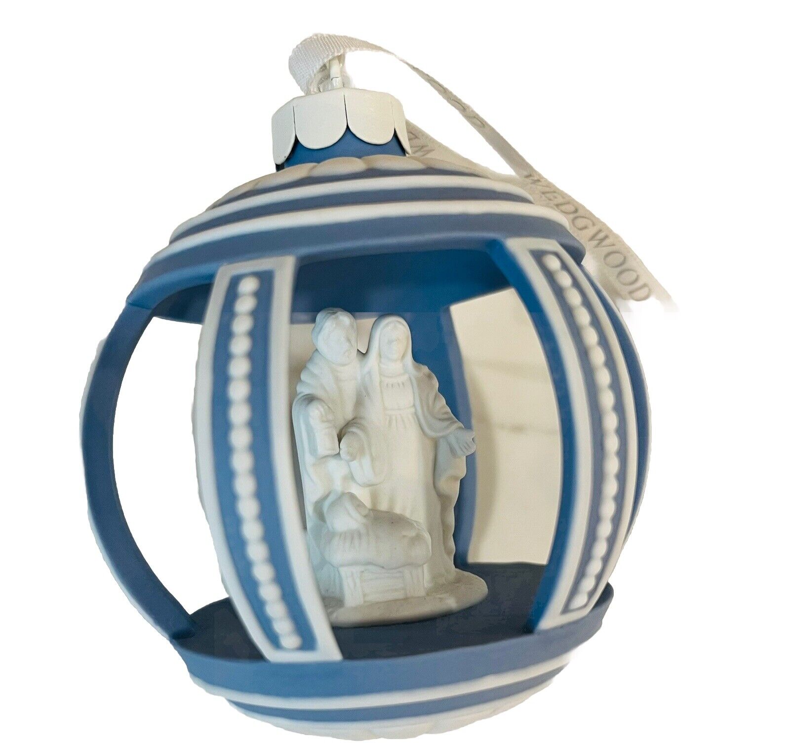 Wedgwood Jasperware Ornament Globe Nativity Blue Cutout Ball Christmas Rare