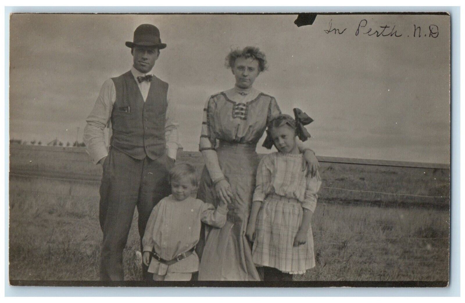 c1910's Family Scene Field In Perth North Dakota ND RPPC Photo Antique Postcard