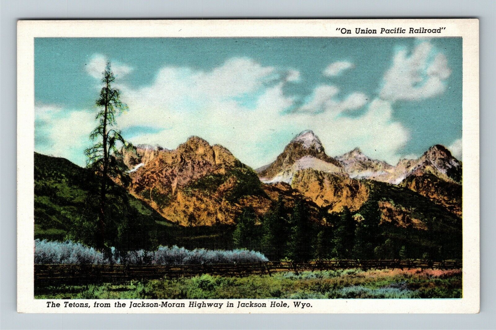 Jackson Hole, WY-Wyoming, Tetons From Jackson-Moran Highway Vintage Postcard
