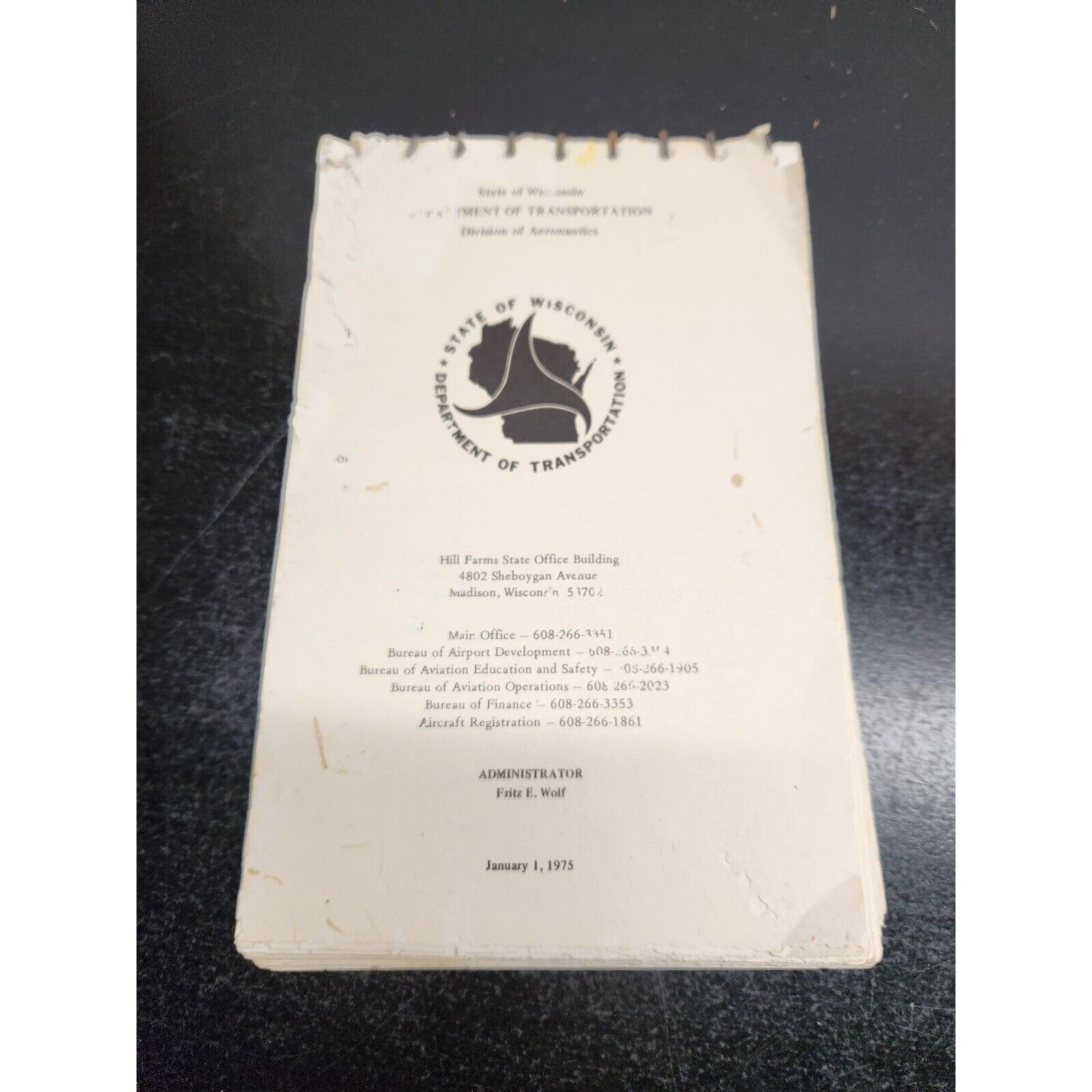 1975 Wisconsin\'s Pilot - Guide to Airports -Spiral Bound - See Photos for damage