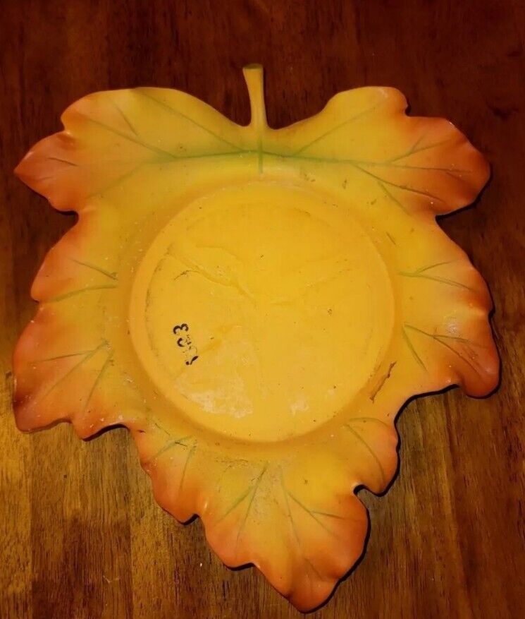 NICE PartyLite Large Ceramic Candle Plate Holder Whispering Leaf Autumn Fall