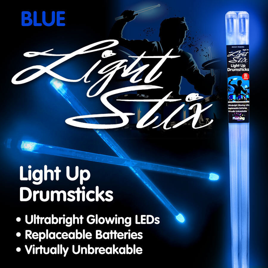 Blue LED Drum Sticks Light Up Percussion Drum Set rock stix Effect Zildjian 5B
