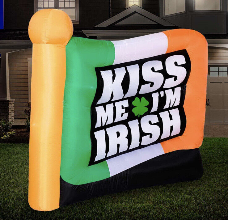 6 Ft St Patrick's Day Kiss me I'm Irish flag Airblown Inflatable Yard Decor