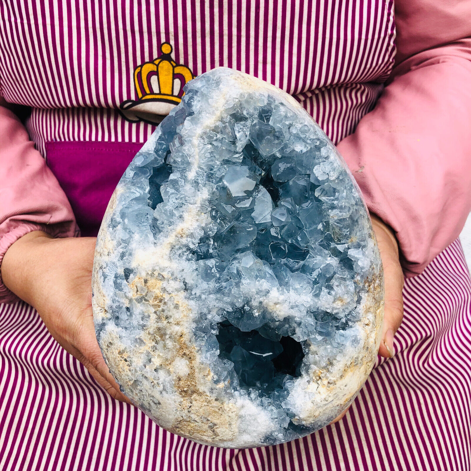 15.7LB    Natural Blue Celestite Geode Crystal Quartz Rock Specimen  GH272