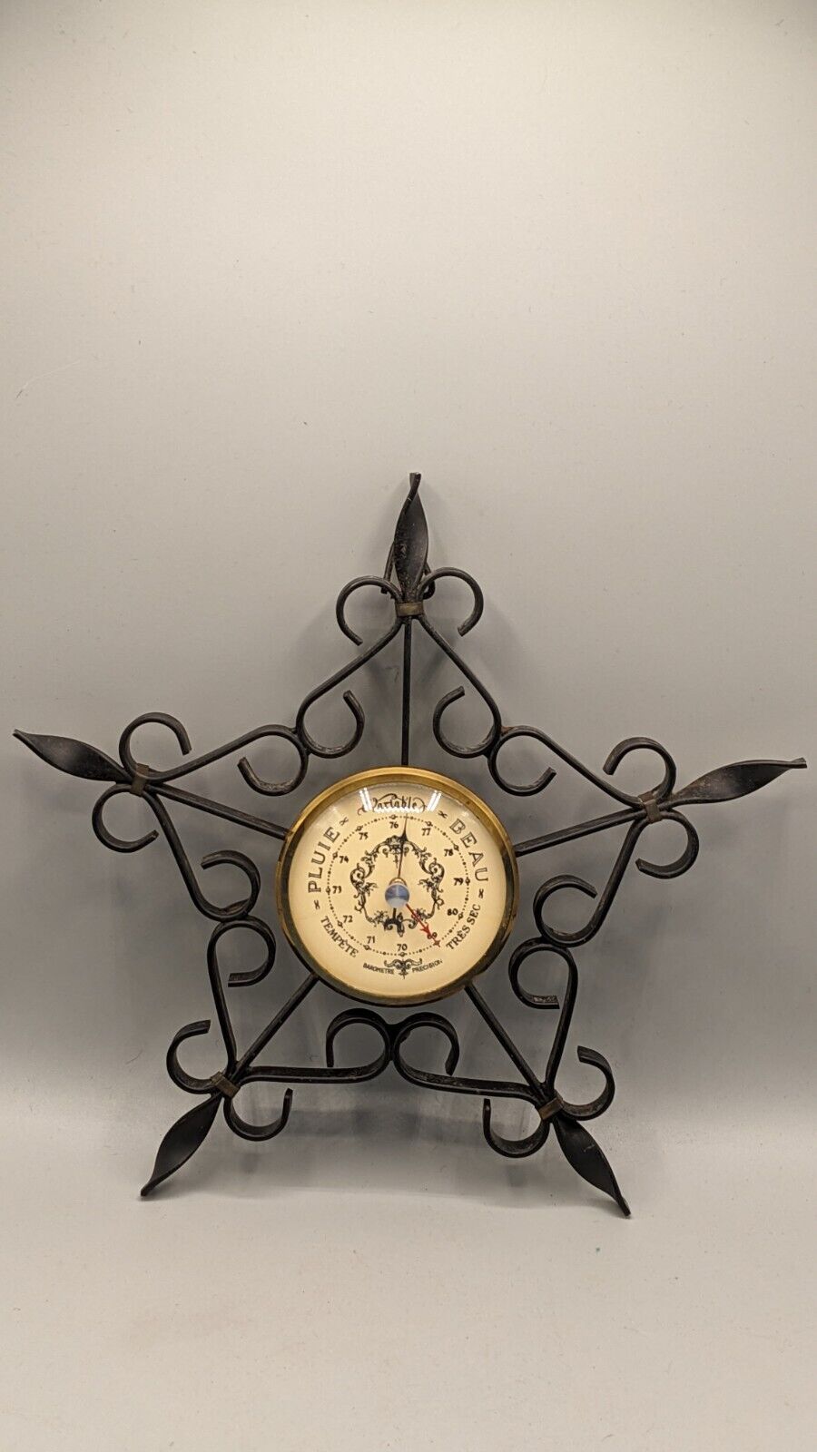 Vintage French Elegant Shaped Decorative Metal Barometer / French Décor