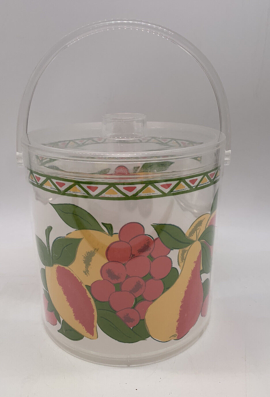 Vintage Clear  Acrylic Ice Bucket With  Pastel Fruit - Retro Table Decor