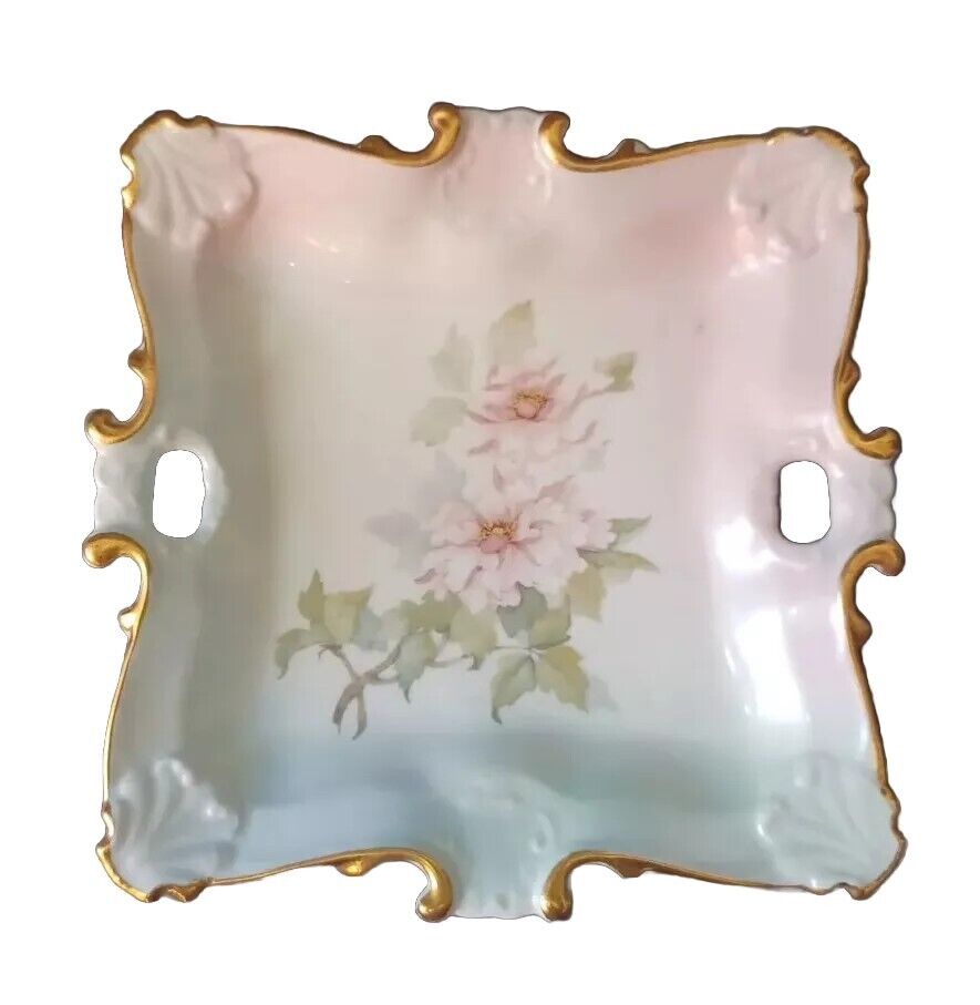 VINTAGE PORCELAIN FLORAL CARDEE WEST  PLATE TRAY HAND PAINTED FLOWER 
