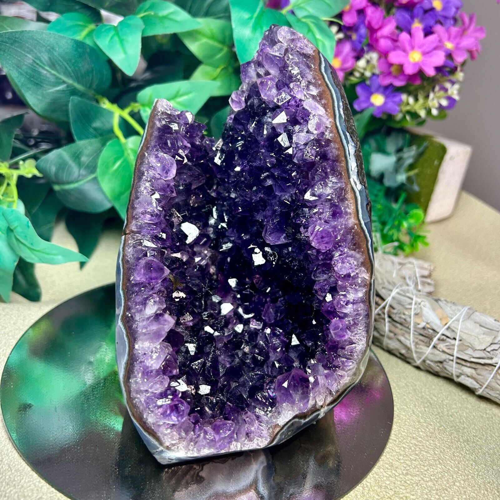 Natural High Quality Amethyst Crystal Cluster Reiki Rock Stone CutBase