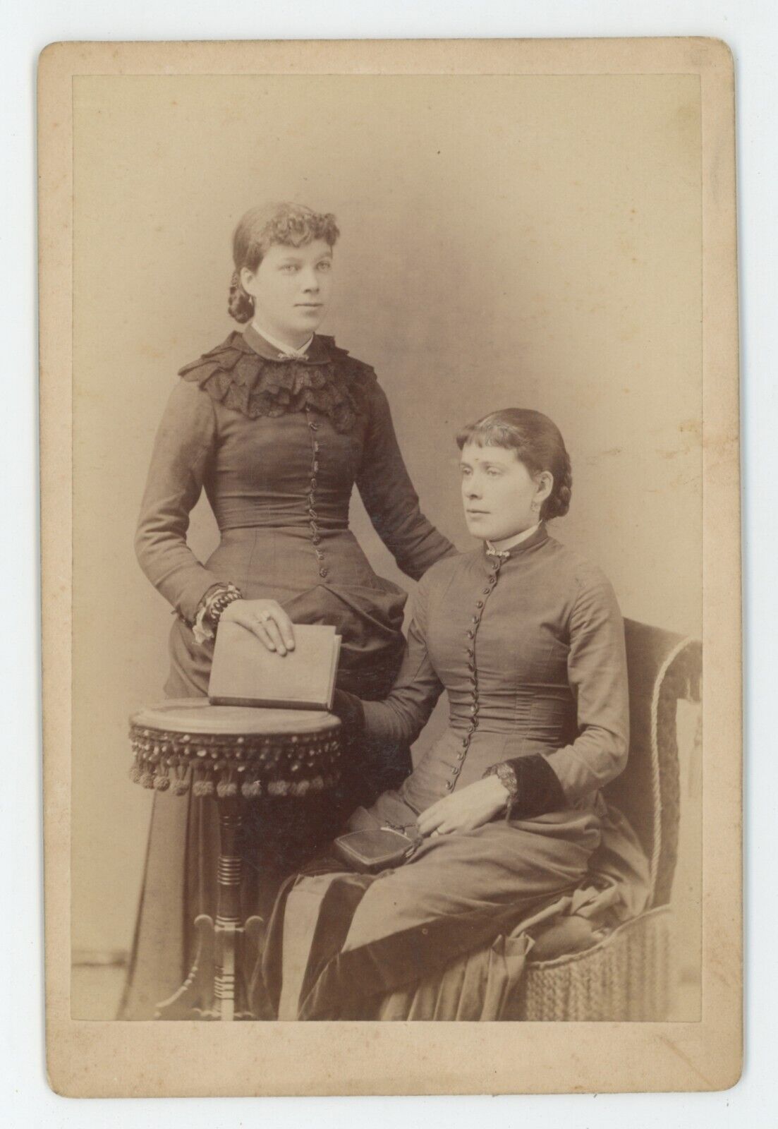 Antique c1880s Cabinet Card Two Beautiful Women With Books St. John Hartford, CT