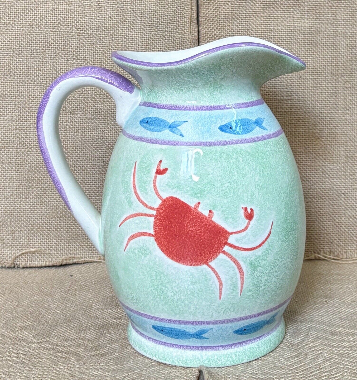 Vintage Enesco Crab Fish Pitcher Vase Sea Life Tropical Whimsical Eclectic
