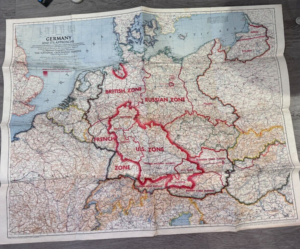 Germany and it's Approaches National Geographic War Department Map 1944