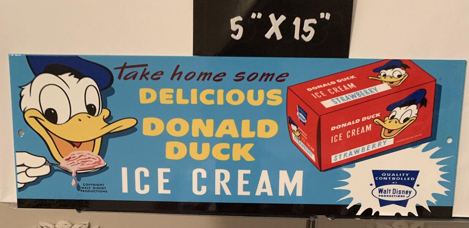 Donald Duck Porcelain Like Metal Sign Cartoon Comic Ice Cream Sales Disney Gas