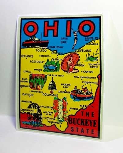 Ohio The Buckeye State Vintage Style Travel Decal / Vinyl Sticker, Luggage Label