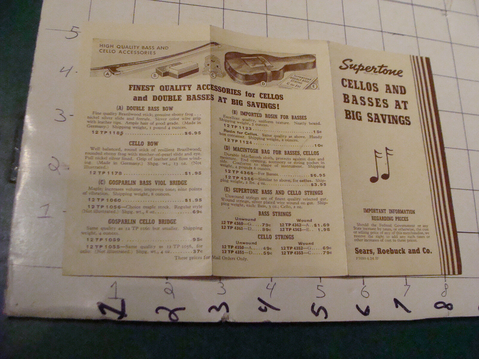 vintage paper item - Supertone Cellos & Basses at big saavings brochure 