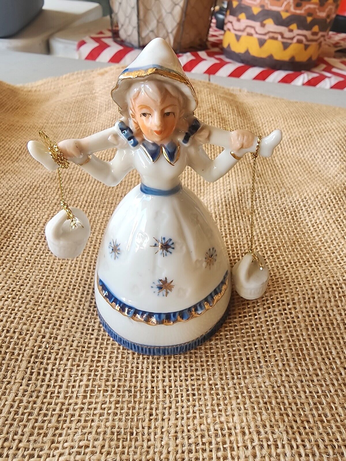 Vintage Dutch Girl Milk Maid Bell Figurine Holland 