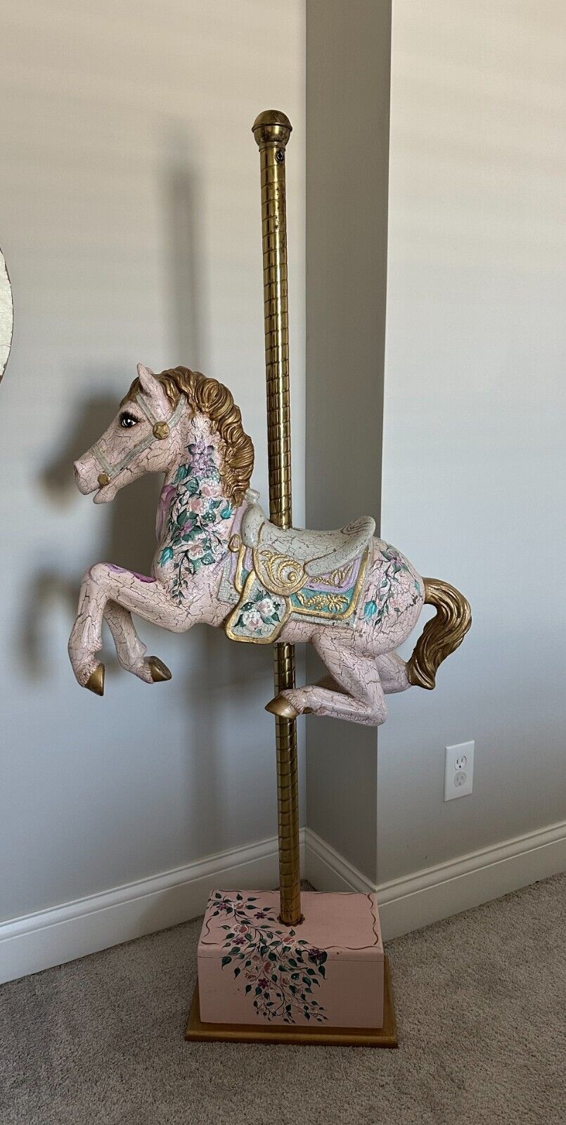 Full size carousel horse with music box in stand 