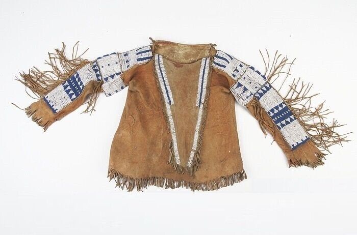 Old American Style Handmade Dakota Beaded Buckskin Hide Powwow War Shirt PWP917