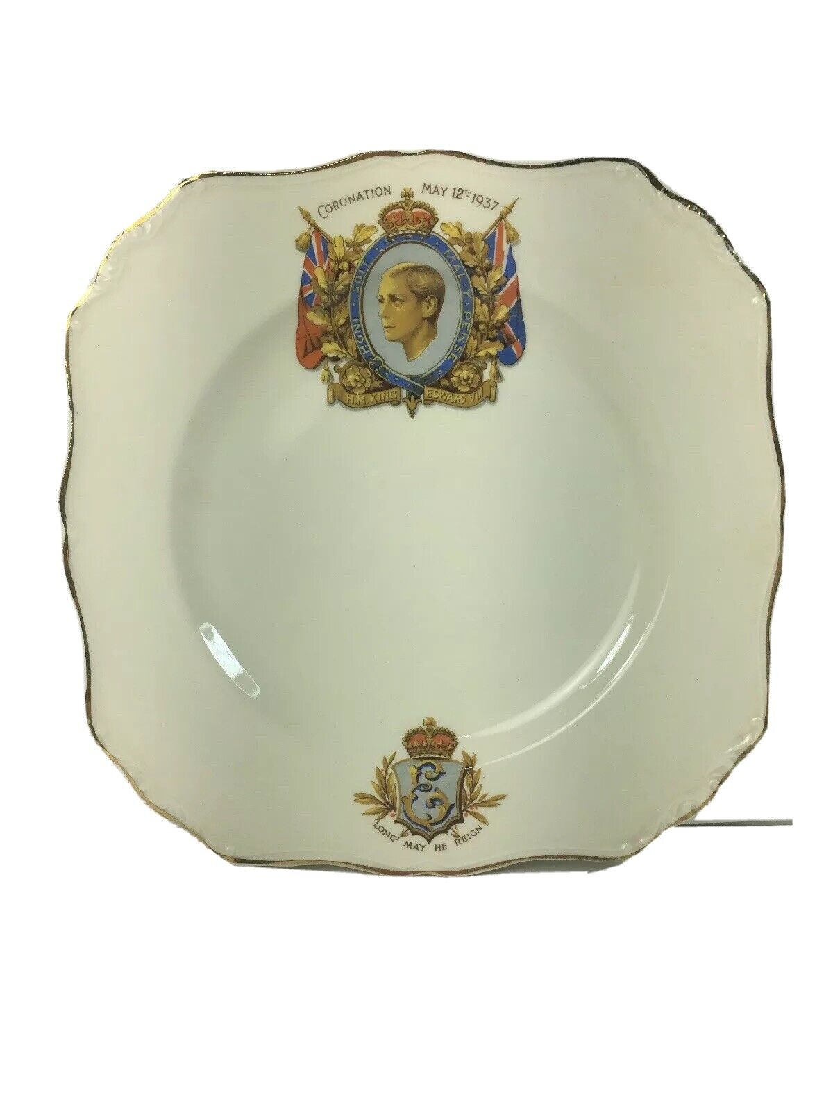 1937 L & Sons Plate Hanley England H.M. King Edward VIII Coronation Antique