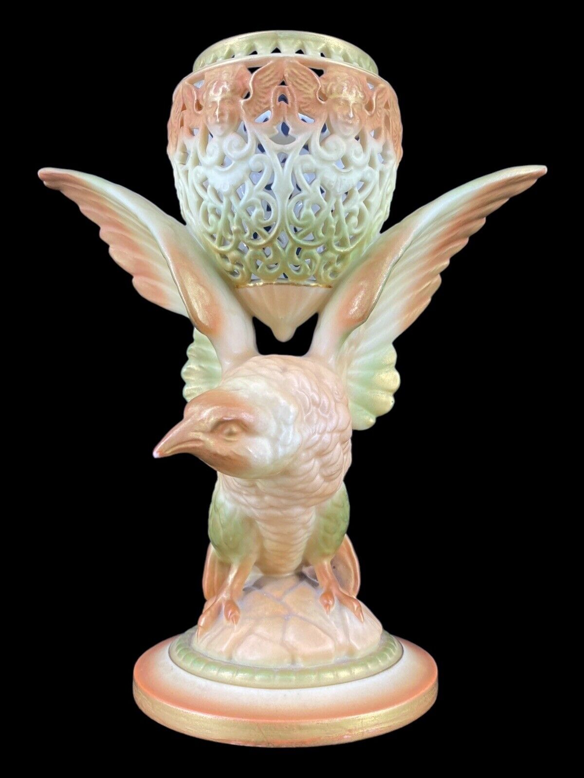 Antique Royal Worcester Reticulated Pot Pourri Eagle Figural Statue Urn