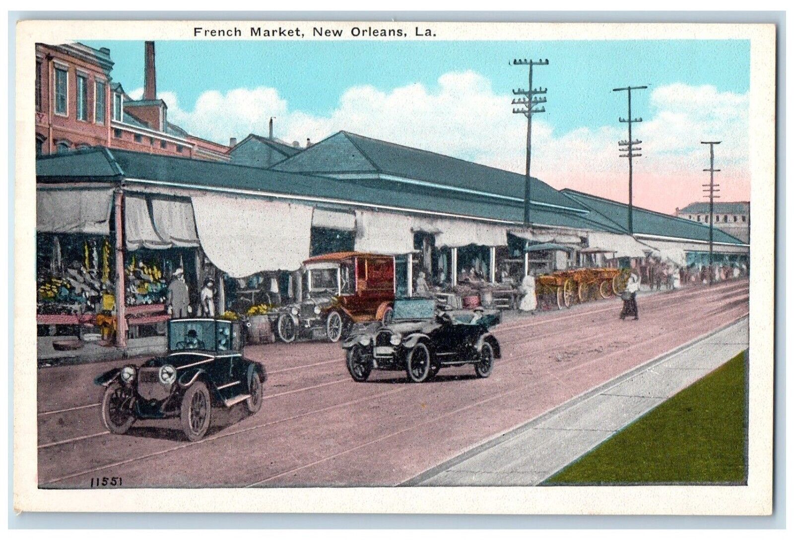 c1930\'s French Market Cars Horse Carriage New Orleans Louisiana LA Postcard