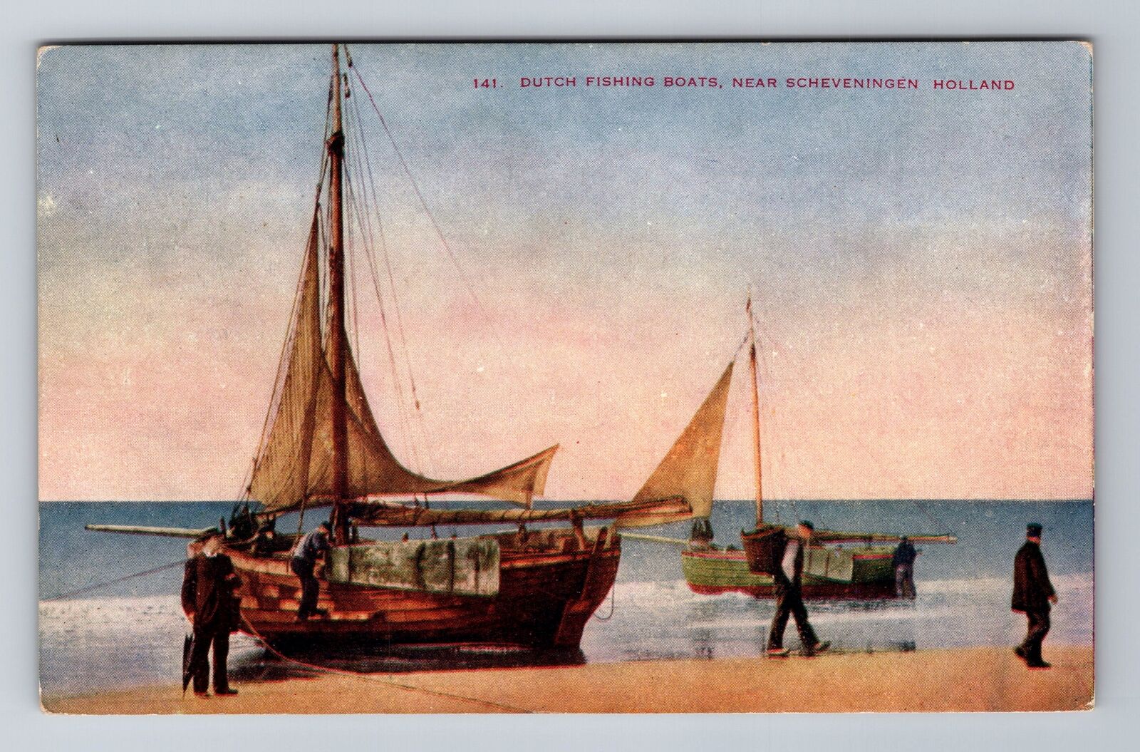 Scheveningen Holland, Dutch Fishing Boats, Antique, Vintage c1910 Postcard