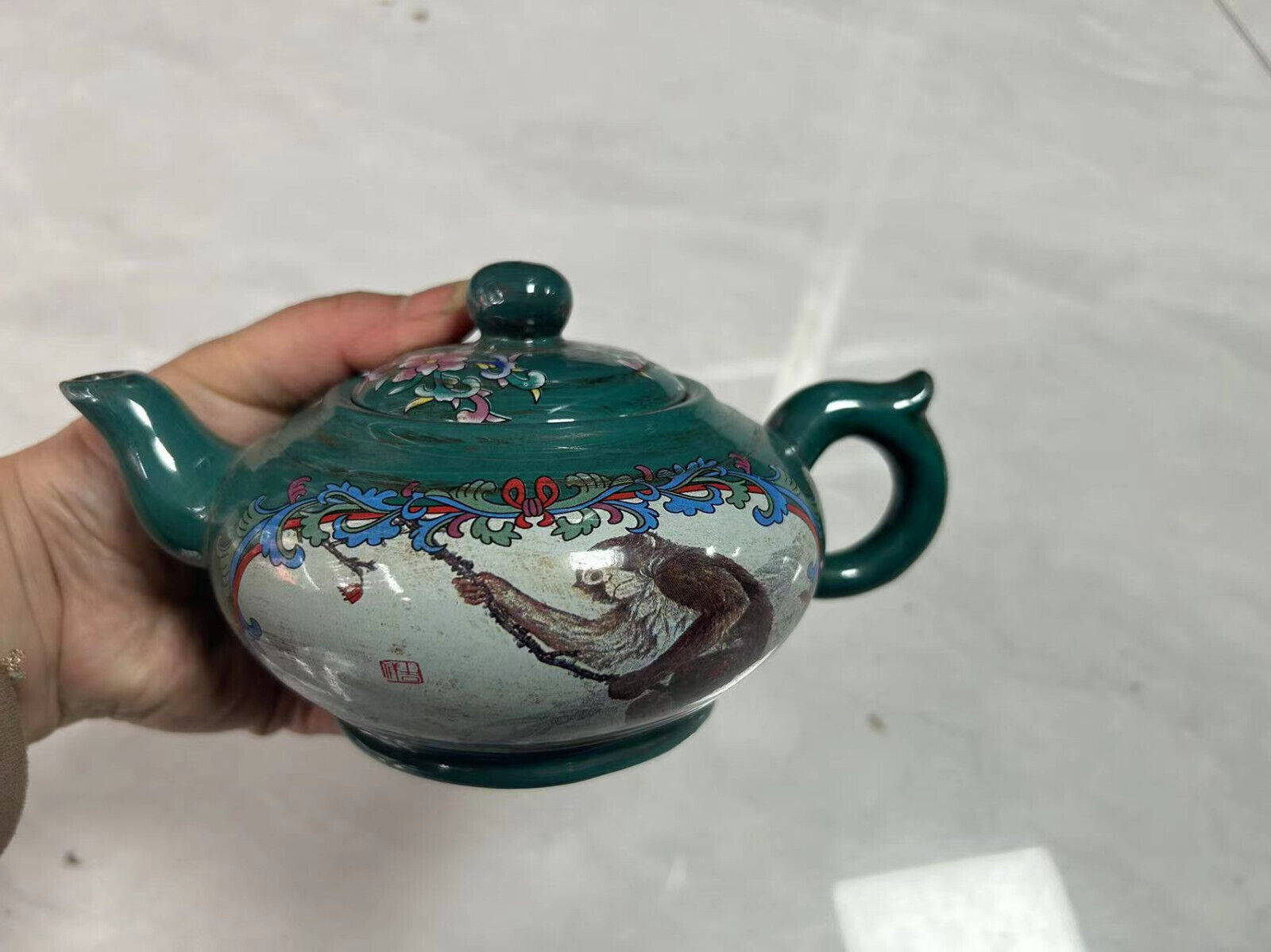 6.3″ Yixing Zisha clay painting horse rabbit flower Kung Fu tea Exquisite teapot