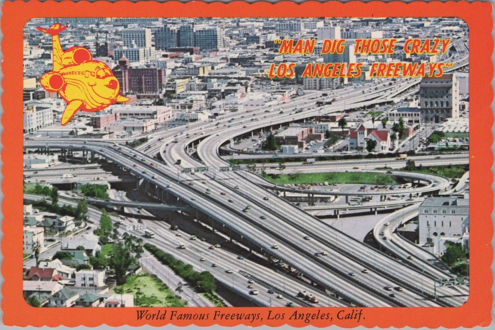 ZAYIX Postcard Man Dig Those Crazy Los Angeles Freeways Wavy Sides 102022-PC58