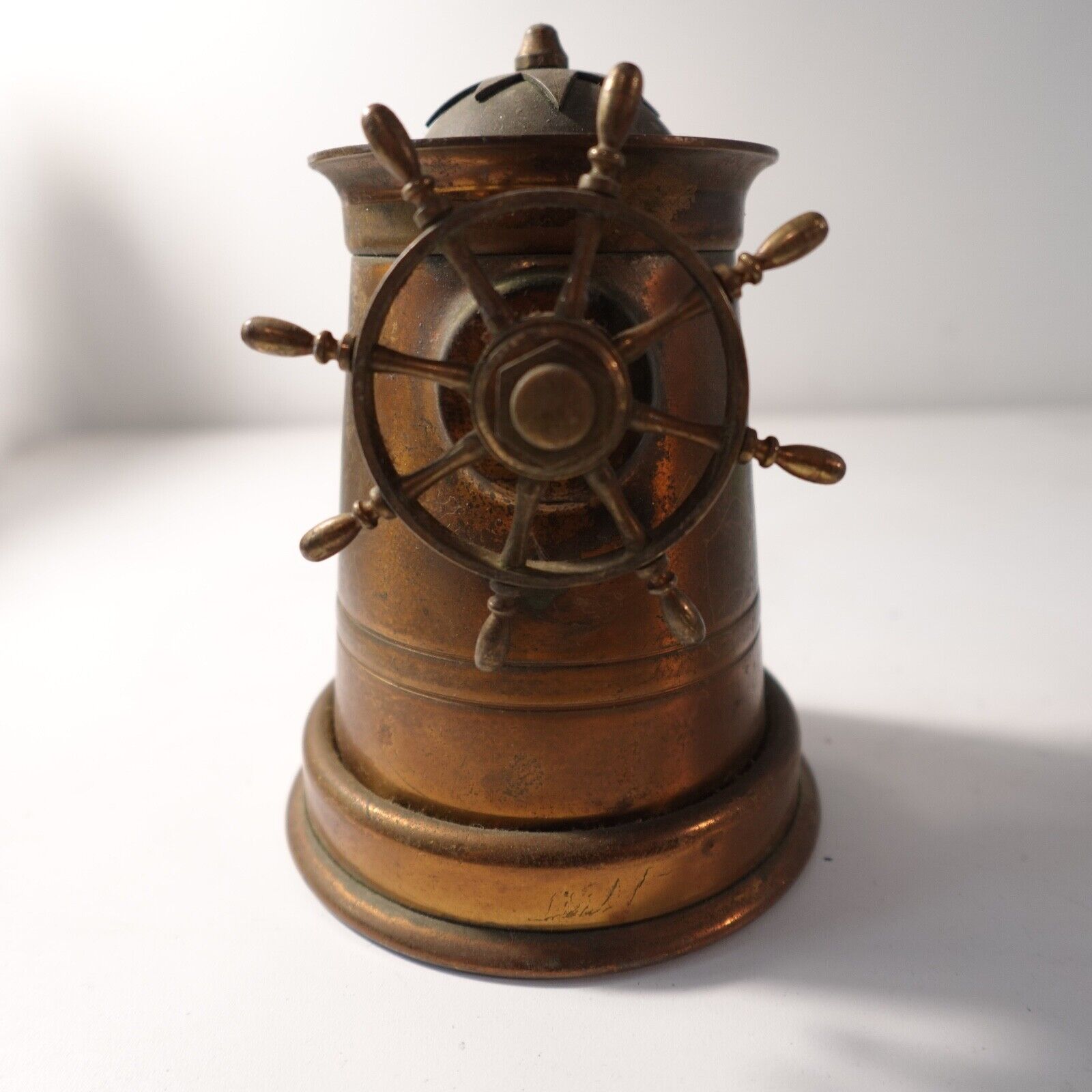 Vintage Ship Wheel Lighthouse Mechanical Cigarette Dispenser Brass Nautical 5\