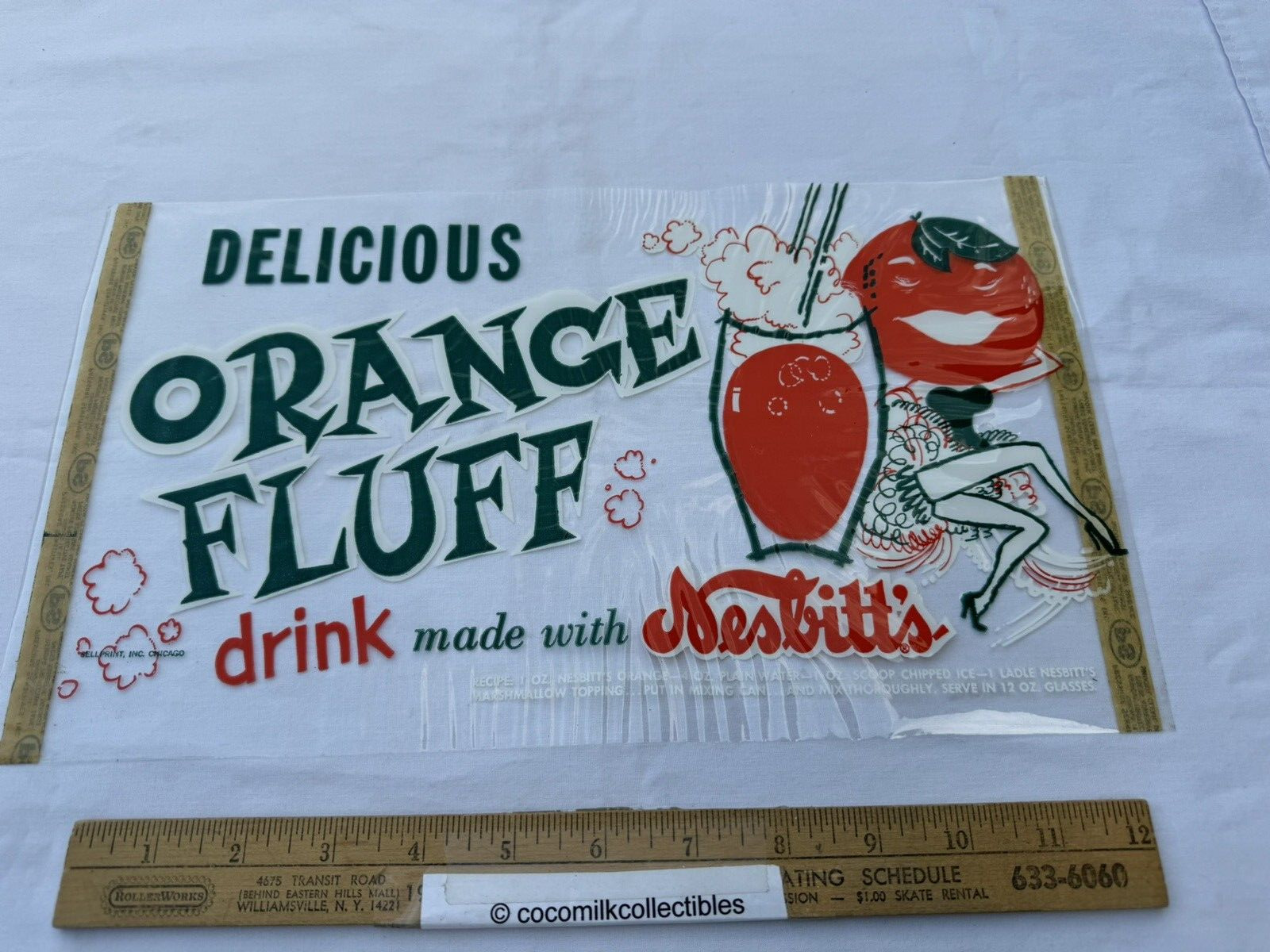 Vintage 1960\'s Store Window Display Decal Nesbitt\'s Orange Fluff Drink Soda Pop